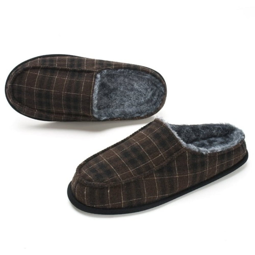 Men's Brown Plaid Slippers Sz 8-9 - Brand New